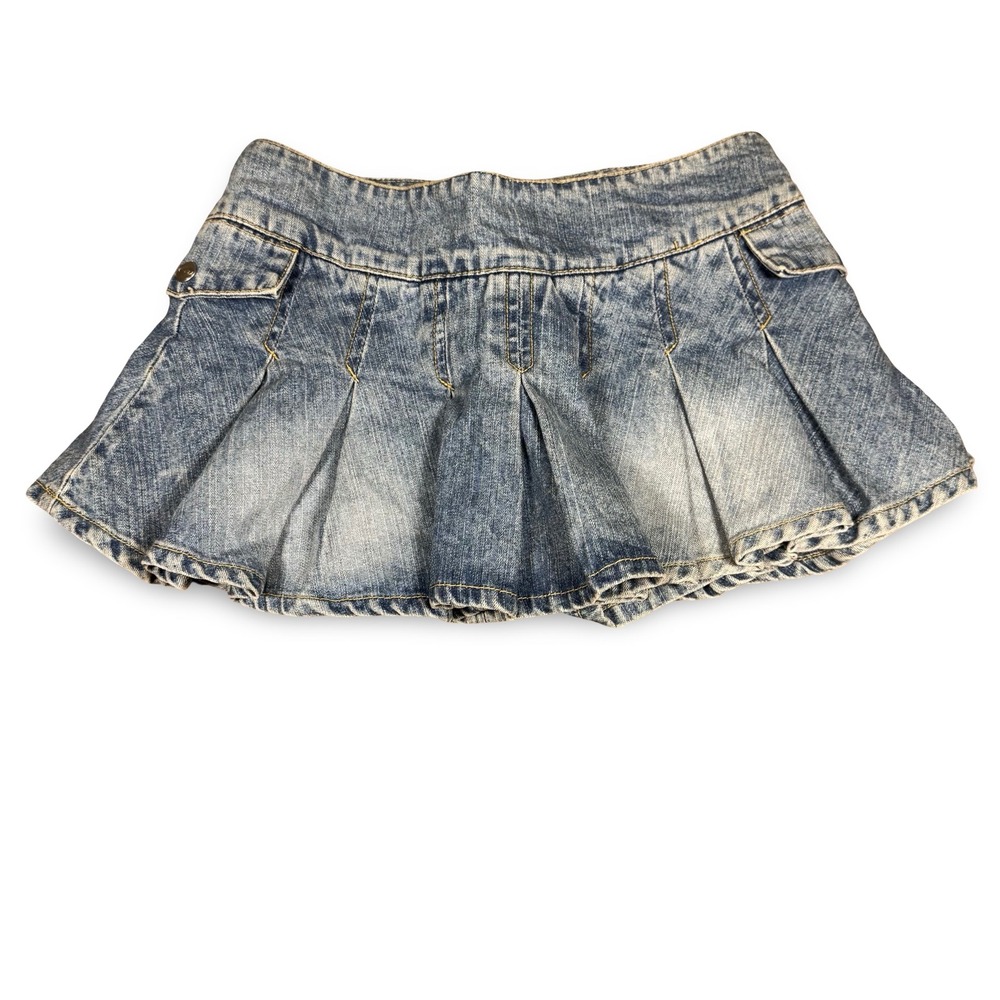 Vintage Bongo Let Me B XS Acid Wash Denim Pleated Skort Y2K Size 1 Skirt Shorts